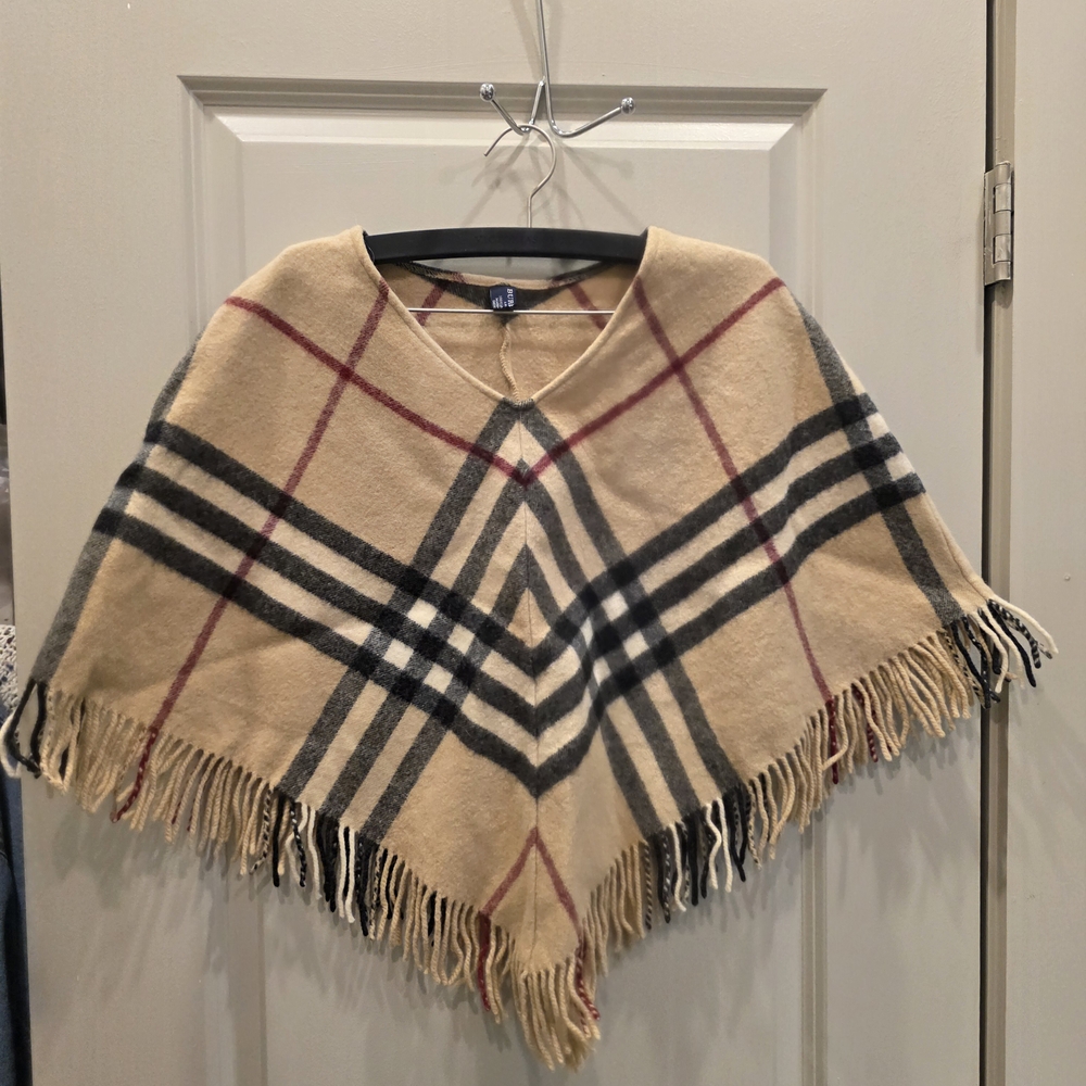 Burberry Tan and Red Plaid Poncho